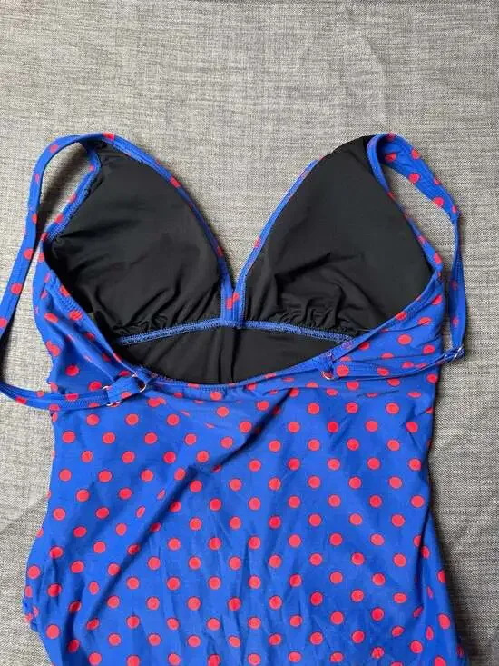 DKNY Swim Women's Ruched Polka Dot One-Piece Swimsuit Blue and Red Size 10 - Picture 6 of 8